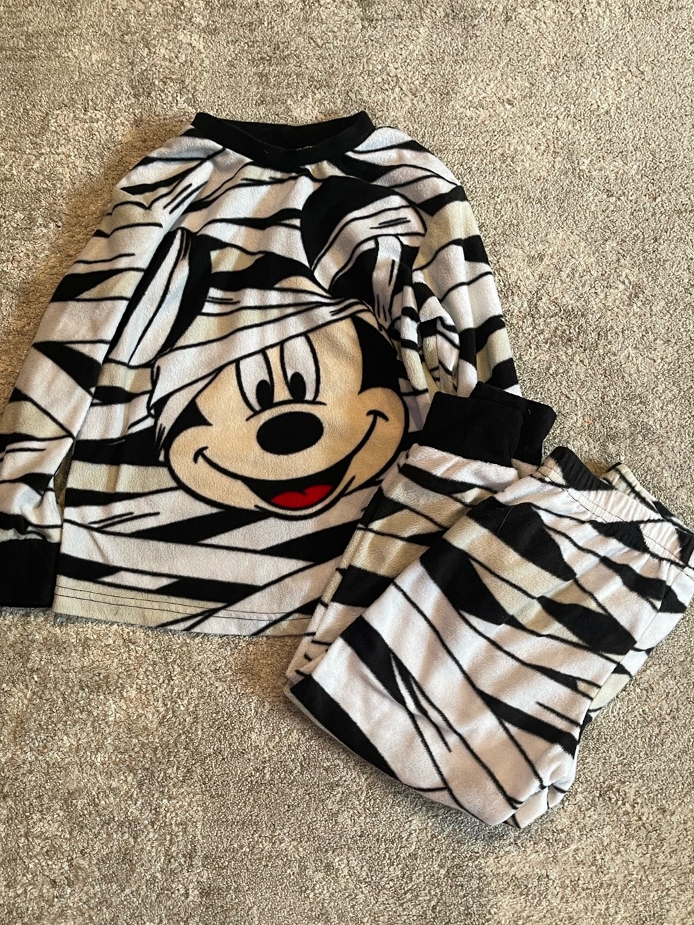Disney Black & White Mickey Mummy Pajama Set with Red Accent